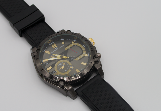 Montres Carlo Black Silicon Band Watch with Black Case and Black Dial