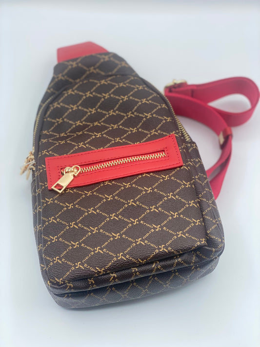 Monogram Crossbody Bag Brown w/Red Straps