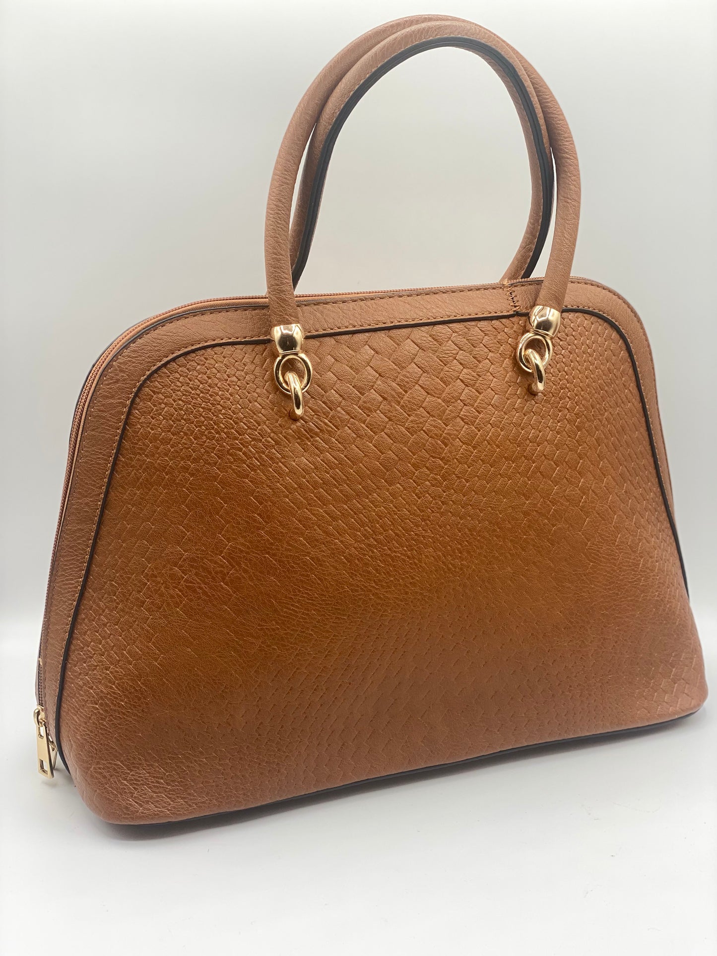 Designer Textured Handbag with Gold Accents