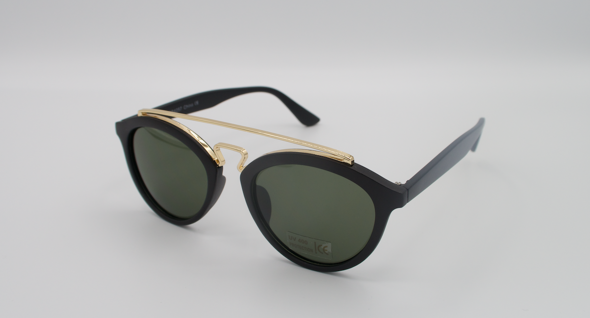 Sunglasses Black Frame with Gold Metal Trim