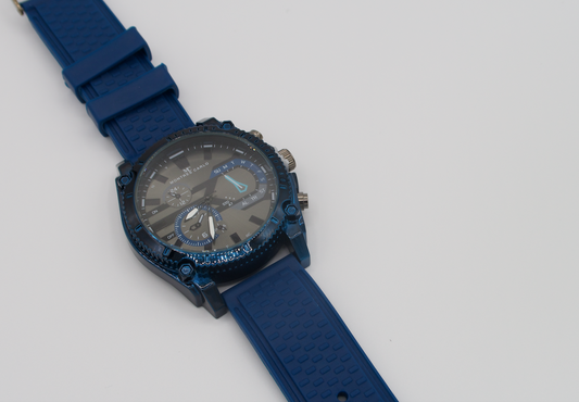 Montres Carlo Blue Silicon Band Watch with Blue Case and Black Dial