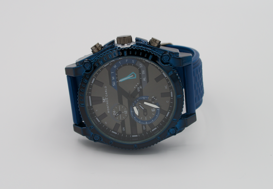 Montres Carlo Blue Silicon Band Watch with Blue Case and Black Dial