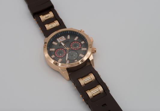 Montres Carlo Brown Bullet Band Watch with Rose Gold Case with Black Dial