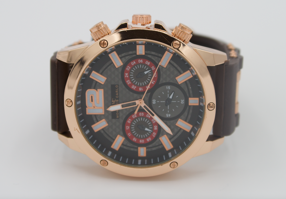 Montres Carlo Brown Bullet Band Watch with Rose Gold Case with Black Dial