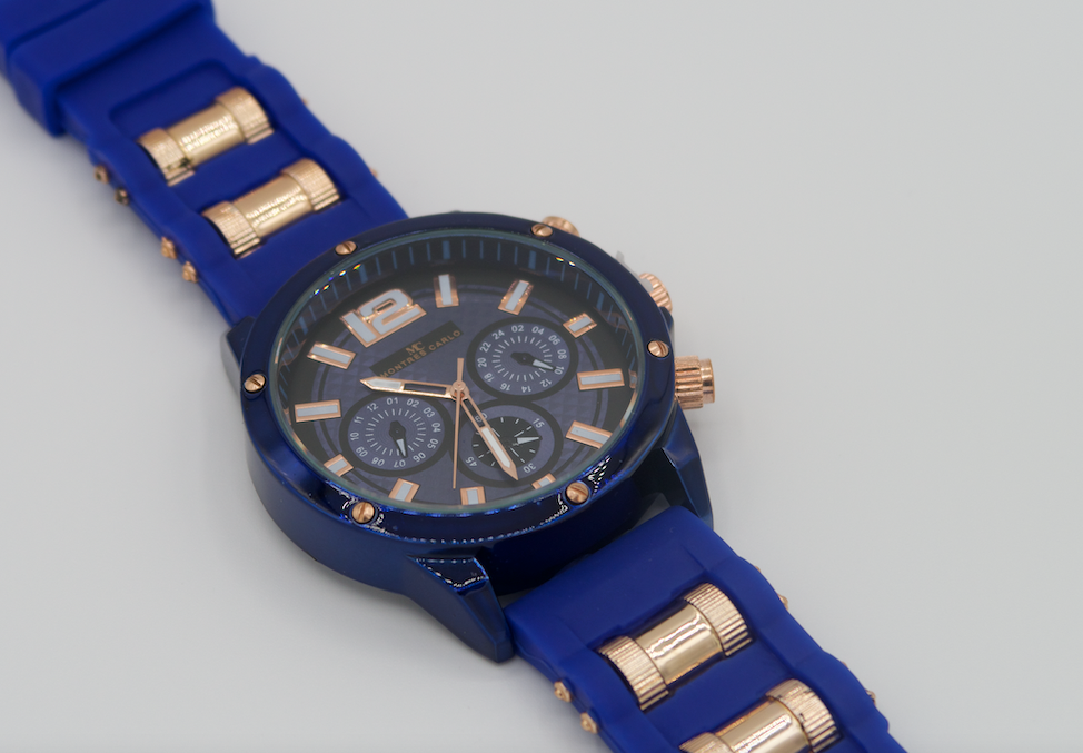 Montres Carlo Blue Bullet Band Watch with Blue Case and Blue Dial