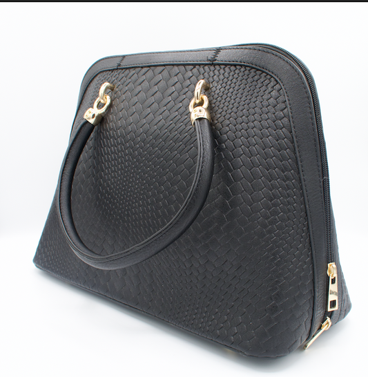 Designer Textured Handbag with Gold Accents